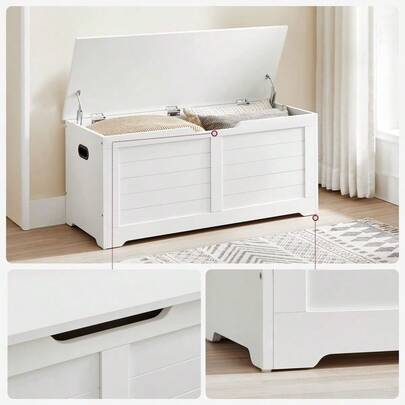 Storage Chest, Storage Bench With 2 Safety Hinges, Farmhouse Style, 15.7 X 39.4 X 18.1 Inches, For Entryway, Bedro...