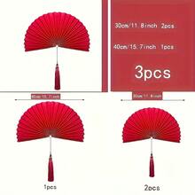3个/5个装 悬挂流苏水滴蜂窝球和流苏纸扇装饰，适用于情人节、母亲节、周年纪念日、新年、生日、家庭聚会装饰（红色） - 彩色 - 查看 15