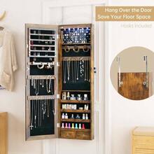 Full Length Mirror Jewelry Cabinet Organizer Lockable Door Wall - Mounted Jewelry Armoire With Shelves And Behind - Door Storage - White - 鄉村棕+47.3*14.6 - 查看 4