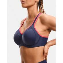 SYROKAN Women's Full Support High Impact Racerback Lightly Lined Underwire Sports Bra - True Navy - View 2
