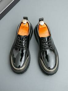 Salkin Pantofi Derby bărbătești, noi și eleganți, de designer, pantofi de damă eleganți cu șireturi, parte superioară din piele moale și confortabilă, pantofi casual bărbătești pentru zi cu zi, întoarcerea la școală, studenți, stil universitar, talpă groasă care mărește înălțimea, naveta de afaceri, ocazii formale, pantofi pentru mire, cadou de sărbători, primăvară/vară/toamnă, mărime mică, vă rugăm să comandați o mărime mai mare. - Negru - Vizualizare 9