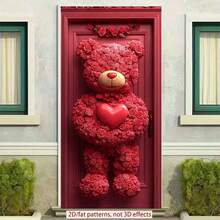2D Valentine's Day Door Banner 1pc A Stunning Teddy - Bear Shaped Rose Arrangement With A Heart - Felt Gesture For Indoor/Outdoor Party Decor, Anniversary Party Supplies,Valentine's Day,2D Flat,Polyester,Notmulti-Layer Or Real Model