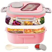 ZTVZTV Double-Layer Multi-Compartment Lunchbox Set/Single Lunchbox. Includes Lunchbox, Cup, And Lunch Bag, Suitable For School, Office, And Outdoor Picnics. | Food Storage Containers | Kitchen Accessories | Lunchbox Set/Single Lunchbox - 1 hộp cơm trưa màu hồng - Xem 1