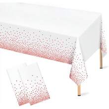 Rose Gold Polka Dot White Tablecloth, 2 Pcs  Plastic Table Cloths, Rose Gold Confetti Table Cover For Birthday Parties Wedding Anniversary  Shower Fine Dining Dr 54 * 108 Inches,27872942 - 金色 - 查看 1
