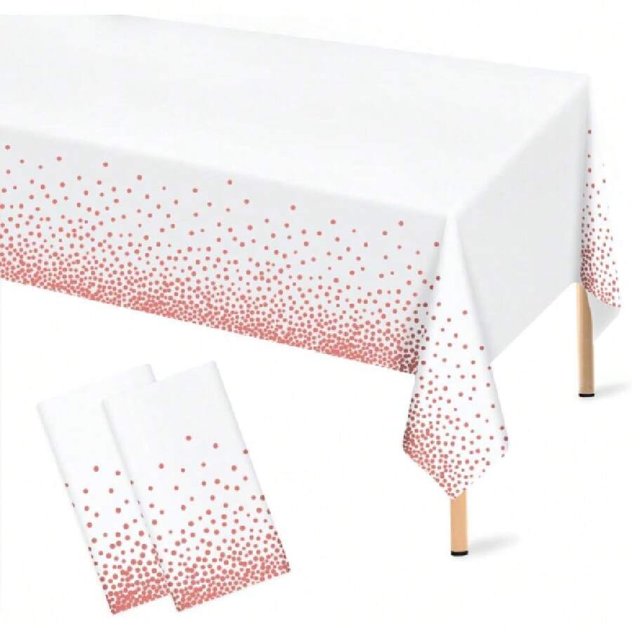 Rose Gold Polka Dot White Tablecloth, 2 Pcs Plastic Table Cloths, Rose Gold Confetti Table Cover For Birthday Parties Wedding Anniversary Shower Fine Dining Dr 54 * 108 Inches,27872942 - 金色 - 查看 1
