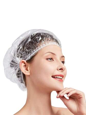 100个一次性加厚浴帽，防水防尘美发沙龙染发帽，特大号长方形浴帽