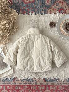 INS Baby Girls' Apricot Casual Minimalist Stand Collar Quilted Warm Jacket, Winter - Apricot - View 5