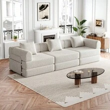 Sofa Bed Set - Khaki + Chenille + 3 Seat - View 2