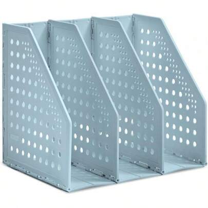 Collapsible Magazine File Holder With 4 Compartments, Desktop File Magazine Folder Holder, Vertical Binder Storage Organizer Office, School, Home(White, 4 Compartments)