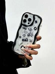 Retro-Inspired Black-Toned Floral Print Phone Case With Cream-Colored Trim Compatible With Apple 17/17Pro/17promax/16/15/11/12/13/14 Pro Max/Xs/Xr/11 Pro/11 Pro Max/12 Pro/12 Pro Max/13 Pro/13 Pro Max/7 Plus/14 Pro/14 Pro Max/14 Plus/8 Plus /Se2,Galaxy /S21 5G/S21 FE 5G/S21 Ultra 5G/ S22/S22 Ultra/S22+/S23 Ultra/S23/S23+/S24/S24+/S24 Ultra/S24FE /S25/S25+/S25 Ultra, X Iao Mi, Redmi Note, OPPO, Vivo, Honor - Clear - View 4