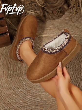 2024 Neue Wollpantoffeln Frauen Schaffell Fell Einteilig Dicke Sohle Schneestiefel Geschlossene Zehe Slip-On Pantoffeln