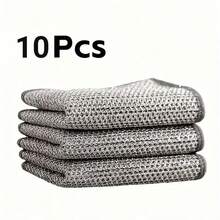 10Pcs Multi-Purpose Mesh Cleaning Cloths, Reusable Kitchen Scrubbing Cloths, Heavy-Duty Cleaning Towels For Home & Kitchen Maintenance - Silver - View 9