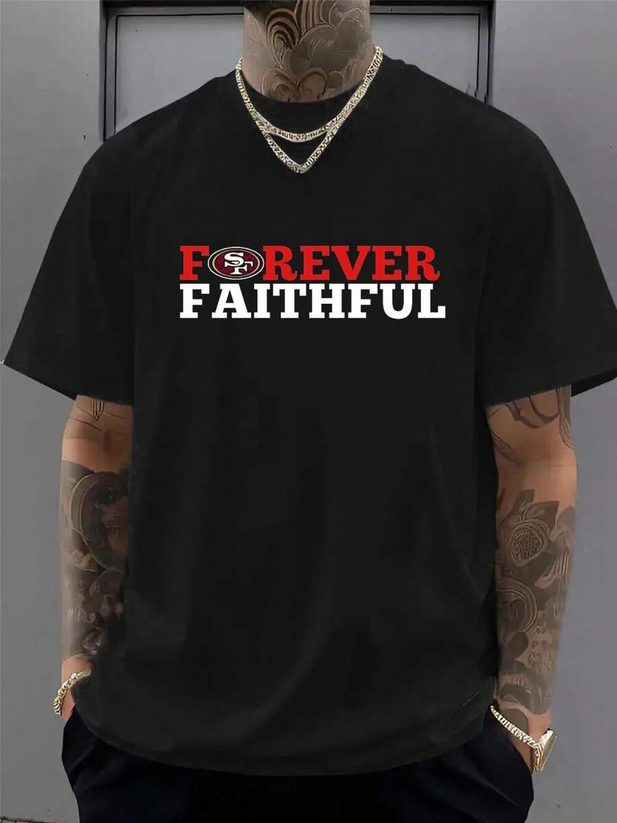 Football Fan T-Shirt | San Francisco 49ers Printed 100% Cotton T-Shirt | A Must-Have For Fans, Perfect As A New Year's Or Christmas Gift For Friends And Family. Made Of Soft, Skin-Friendly, Breathable, And Machine Washable 100% Cotton. - 黑色 - 查看 1