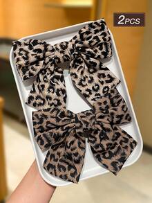 2 Stücke Leoparden-Muster Haarspangen mit Schleife, eleganter Vintage-Stil, Haaraccessoires für Frauen, geeignet für den täglichen Gebrauch, Modezubehör für Frauen, Haarklammern, Haarspangen, Haarspangen