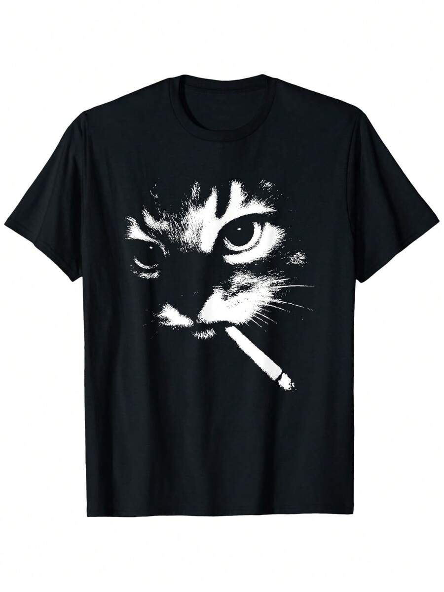 Men'S Funny Smoking Cat T-Shirt - Heavyweight 180gsm Crewneck Tee - Bold Monochrome Smoking Kitty Graphic - Edgy Streetwear Shirt For Gym, Parties, Casual Attire - Machine Washable Black Top For Men, Party Outfit, Statement Apparel, Durable Construction, Urban Fashion, Men T Shirt, Gym Clothe Men, Tshirt For Men, Men Clothe, Gym T Shirt Men, Men T-Shirt, T Shirt For Men High Quality, Funny Shirt/T-Shirt, Men T-Shirts, Gym Clothe For Men, Long Sleeve T Shirt Men, Compression Shirt Men - màu đen - Xem 1