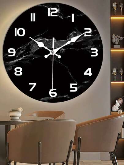 [Marble Texture Silent Wand Clock] 1pc Moderne Zwart Marble Wood Klok Japanese Quartz Movement, Round Analog Display, Fantasy Theme AA Battery Operated Home Room view 5