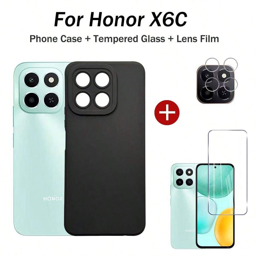 Ốp lưng 3 trong 1 chống sốc cho điện thoại Honor X6C, Honor X6B X7C X8C, kính cường lực + miếng dán bảo vệ + miếng dán màn hình, phụ kiện bảo vệ màn hình thiết yếu, thích hợp sử dụng hàng ngày, văn phòng, nhà. Bảo vệ màn hình điện thoại, phụ kiện điện thoại, chống thấm nước, chống rơi vỡ và chống trầy xước. - màu đen - Xem 1