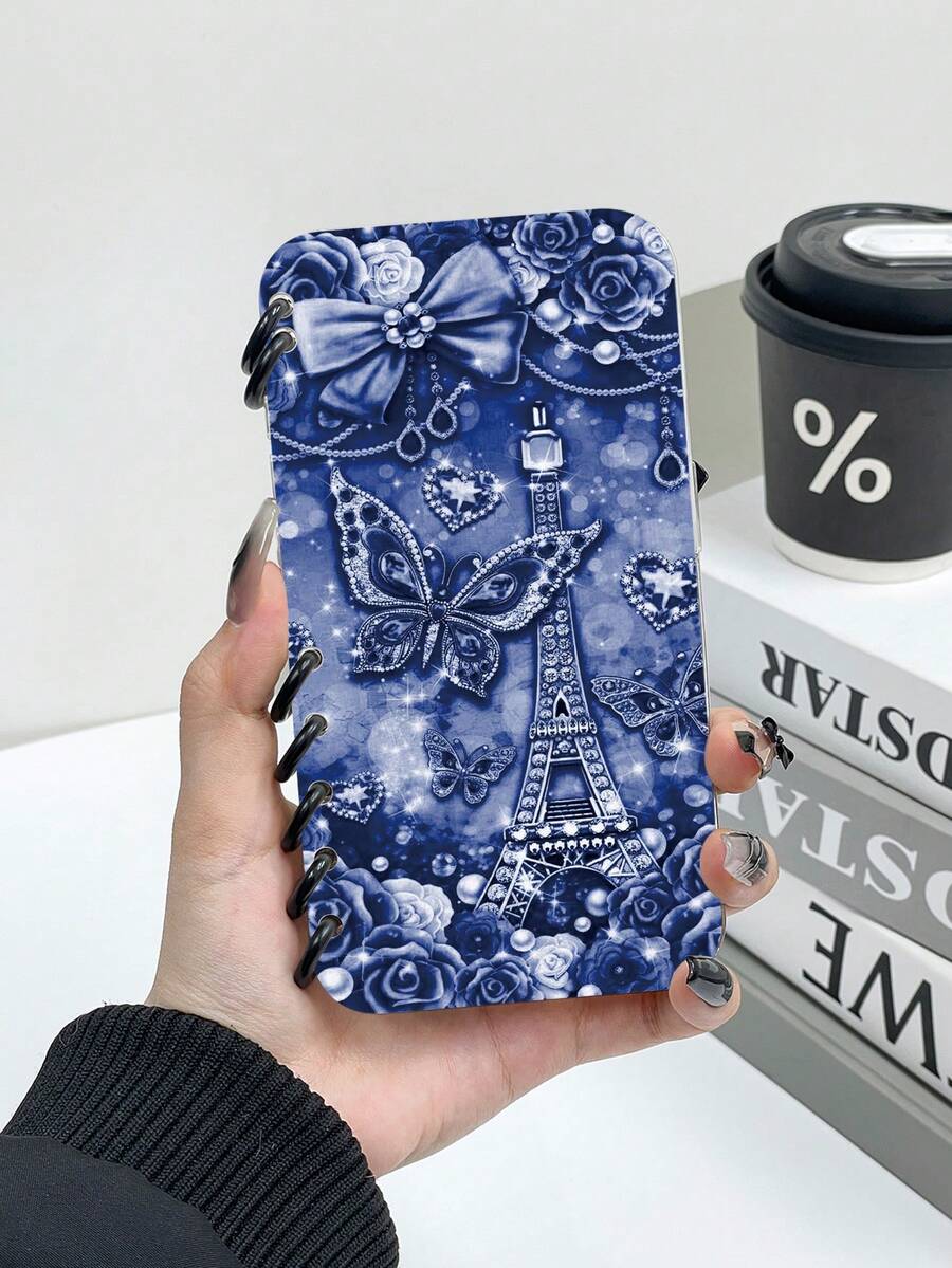 1pc Flip Cover Butterfly & Eiffel Tower Print Phone Case, Book Style Phone Case, Compatible With IPhone 11/12/13/14/15/16 Pro Max, Galaxy A05/A15/25/35/55, S23/S24 Ultra - Clear - View 1