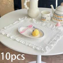 1pc/6pcs/30pcs French Retro Dining Placemats, White Ruffle Edge Dust Cover Cloth, Tea Table Mat, Baking & Food Photography Napkins