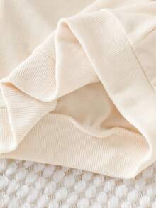 2pcs Baby Girls Casual Outfit Set: Bow Embroidered Round Neck Flutter Sleeve Sweatshirt And Ribbed Jogger Pants, Suitable For Street, Home And Outings - Apricot - View 6