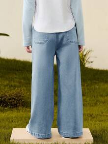mini bala Girls  Pants, Soft & Flowing Wide Leg Style, Fall Comfortable Wear - Denim Medium Blue - View 3