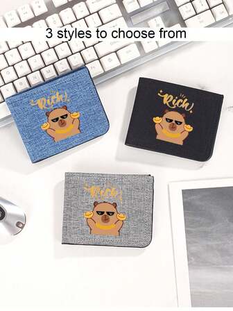 Capybara Style Short Canvas Wallet, Zippered Men's Wallet, Ultra-Thin Card Holder, Convenient Id Holder. Multiple Card Slots, Large Capacity, Casual Retro Style, Multifunctional, Can Hold A Large Amount Of Cash,Bank Cards. Gift For Boyfriends, Fathers, Family Members For Valentine's Day, Thanksgiving, Or Father's Day.