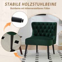 Single Armchair In Technical Fabric With Pull Button, Modern Armless Design With Rivet Trim And Solid Wood Legs For Living Room, Bedroom - Emerald + Velvet - View 3