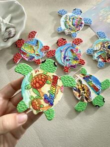 1pc Random Pattern Cute Ceramic Sea Turtle Shaped Fridge Magnet With Embossed Golden Ocean Life Design, Suitable For Home Decor, Daily Use, Travel, Beach, Birthday, Commemorative Gift - Multicolor - View 8