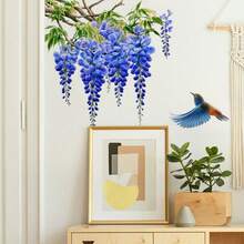 Wisteria Flowers Plant Wall Stickers, Wisteria Flowers And Bird, Removable Waterproof PVC Stickers, Suitable For Living Room, Office, Makeup Room Background Wall Decoration, Home Decoration - Multicolor - View 8