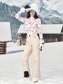 Womens Thermal Underwear Set Long Johns Tops & Bottoms Winter Slim Graphic Printed Ski Base Layer Sets - 紅色 - 查看 4