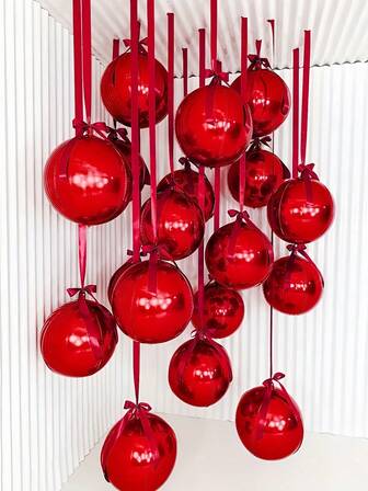 10个红色4D气球，18英寸，配红色涤纶丝带和遮蔽纸，方便携带，适用于房间装饰、派对装饰、婚礼装饰、家庭聚会。