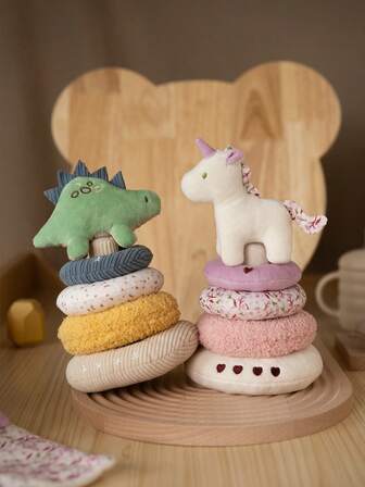 1 Set de juguete de peluche y apilable para bebé, animal de peluche y anillos coloridos para bebé y niño pequeño, juguete de aprendizaje temprano, accesorios para bebés, regalos de viaje