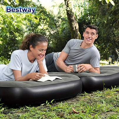  Bestway 67922 三合一充气床垫，充气露营垫，充气床，植绒表面，适合背包旅行、徒步旅行，便携式露营垫