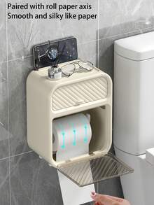 Wall-Mounted Bathroom Tissue Paper Holder - Space-Saving Bathroom Organizer, Durable, No Drilling Required, Bathroom Storage Organizer - Beige - View 4