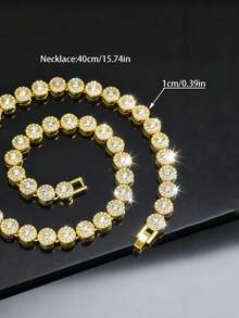 1 pieza Collar de cadena unisex de estilo hip hop con un brillante círculo de rhinestones, joyería elegante para fiestas, uso diario, excelente regalo de Año Nuevo, resalta el atuendo - redondo - Ver 10