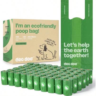 Dog Poo Bags With Tie Handle  Large Poop Bags Recycle LeakProof 60 Rolls 720 Bags 11 * 15 Inch Green Doggy Waste Bags For Cat Little Unscented
