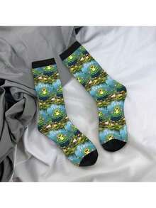1 Pair FROG & FULLY RELLON GOD 4 For Men & Women 3D Digital Printed Athletic Socks, All Season Comfort For Fitness, Sports Travel & Casual Attire Matching Couple Gift For Birthdays, Weddings - 黑色 - 查看 8