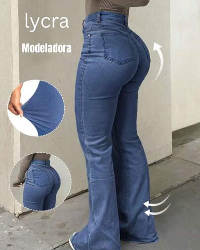CALÇA FLARE JEANS FEMININA LYCRA MODELADORA