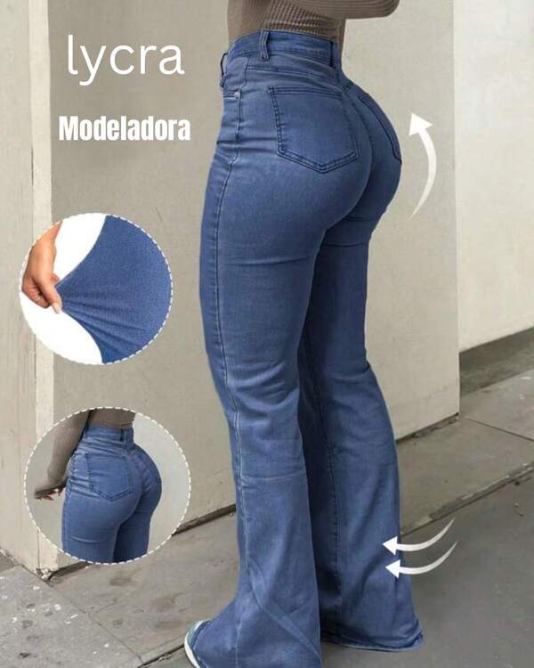 CALÇA FLARE JEANS FEMININA LYCRA MODELADORA