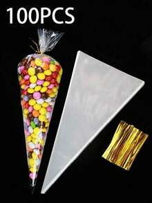50/100pcs Transparent Triangle OPP Bags, Transparent Triangle Candy Food Bags, Food Bags And Boxes, Suitable For Candy, Chocolate, Etc. Ideal For DIY Candy Bags, Wedding Gifts, Birthday Party Decorations, As Well As Packaging For Baked Goods, Candies And Snacks. Wedding Party Gift Bags, Valentine's Day And New Year Gifts. - Multicolor - View 5