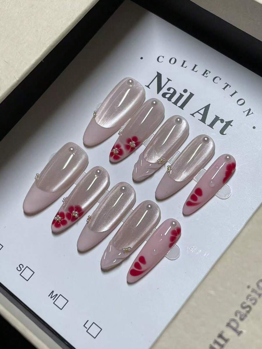 节日粉色调，新年优雅，冬日玫瑰闪粉，情人节浪漫美甲，情人节腮红美甲 - 淺粉色 - 查看 1