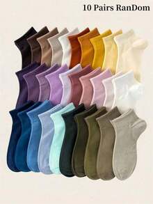 1/10 Pairs Women's Colorful Flat Knit Casual Short Socks, Comfortable & Versatile For Outdoor Sports & Daily Wear Christmas Gift - Multicolor - View 6