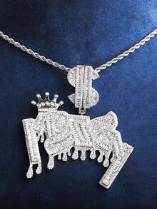 DUBSS 男士镶钻美元符号吊坠项链，5A级立方氧化锆镀金嘻哈饰品 - 字母 - 查看 5