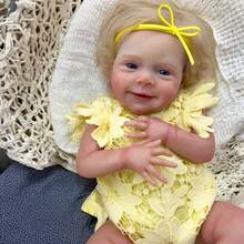 NPK 19英寸新生儿娃娃 重生娃娃 真实尺寸 手工制作 3D皮肤 植入式金发 可见血管 女孩娃娃 - 黃色 - 查看 4