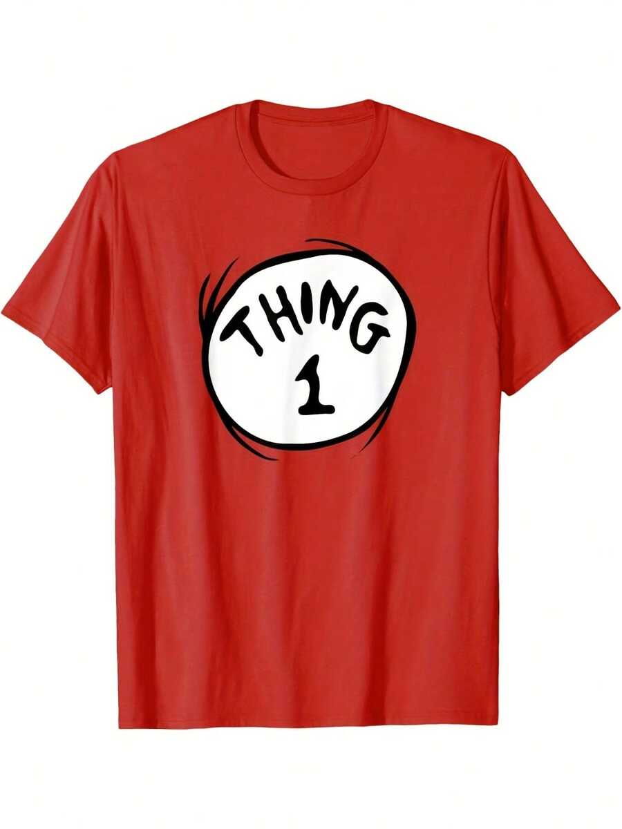 Thing 1 Emblem T-ShirtAll Season 220g Cotton Single Sided Printed Crew Neck Short Sleeve T Shirt _1 - 顏色2 - 查看 1