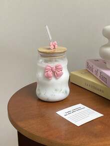 1个优雅玻璃杯，带盖和吸管，波浪条纹玻璃杯，适用于咖啡、茶、牛奶、冰美式咖啡和拿铁，可用作饮水杯，情人节礼物，返校礼物，家居厨房餐具 - 彩色 - 查看 8