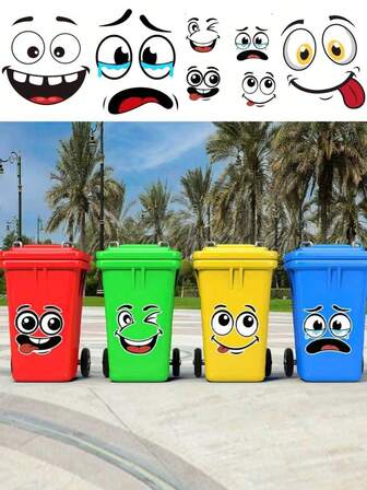 1 件 - 可移除 PVC 墙贴 - [笑脸垃圾桶贴纸] 自粘防水墙贴，适用于家居装饰、房间装饰、墙壁装饰和厨房 - 易于粘贴，非常适合客厅、卧室或办公室