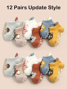 12/6 双装婴儿卡通袜，带拉袢和防滑设计，适合婴儿在地板上穿着，防滑婴儿袜，新生儿袜，幼儿袜，非常适合作为万圣节、感恩节、圣诞节礼物。 - 彩色 - 查看 19