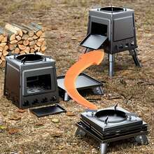 Portable Rocket Stove Wood Burning, Stainless Steel Camping Stove For Outdoor Cooking, Foldable & Multi-Fuel - Black - View 3