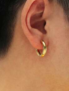 1 Pair Minimalist Round Hoop Earrings, Suitable For Casual Daily Wear, Elegant Simplistic European & American Style, Essential Earrings For Men - Yellow Gold - View 3